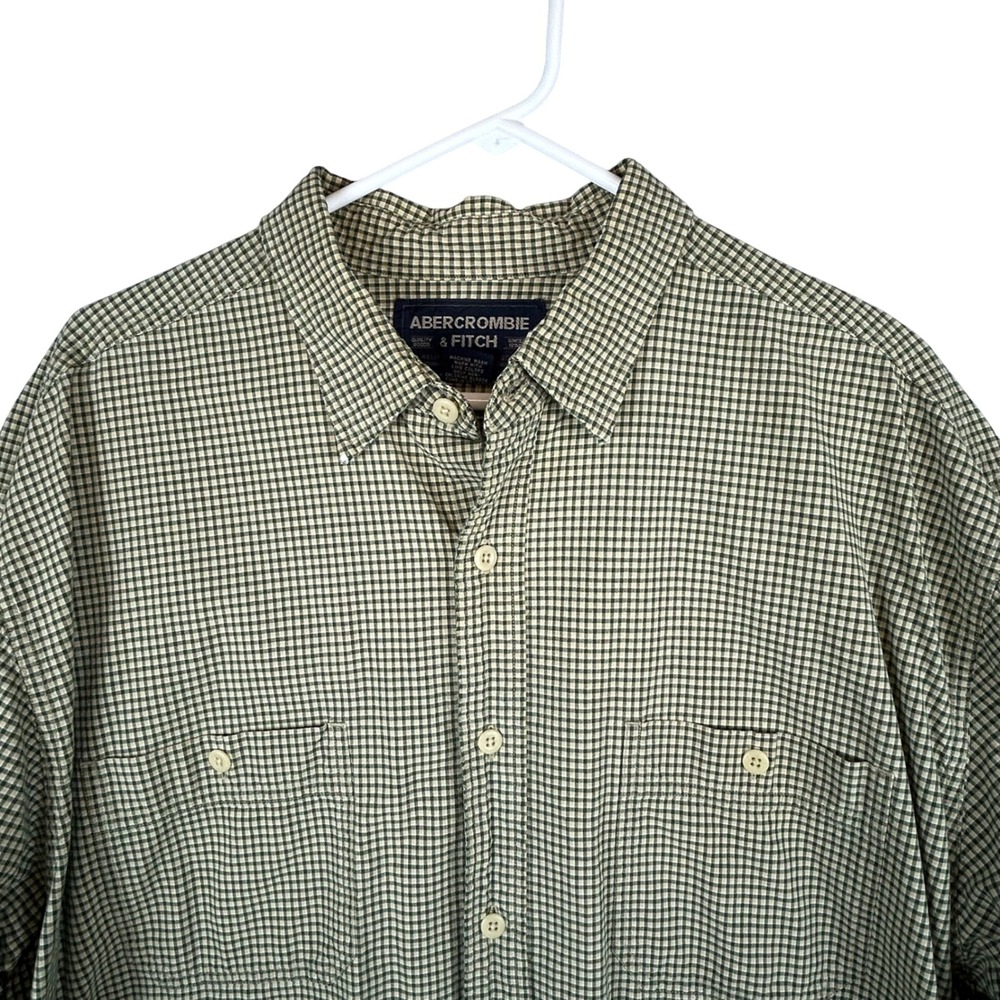 Abercrombie & Fitch Mens‎ XL Green Gingham Button Down Shirt Cotton Long Sleeve